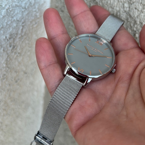 Olivia Burton Big Gray Dial Silver Mesh Women's Watch